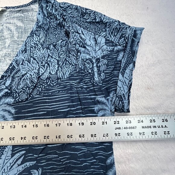 Desmond & Dempsey X H&M Women Tropical Print Blue Shift Dress Blue V-Neck Casual - Picture 7 of 8